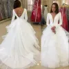 Dresses 2023 A Line Wedding Dresses Summer Bohemian Simple Country Deep V Neck Keyhole Tulle Ruffles Long Sleeves Open Back Sweep Train Pl