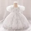 Baby Girl Flower Dress Fairy Bow Short Sleeves Princess Prom Dresses for Girls Birthday Party Kids Clothing Summer Weddidng Gown 240325
