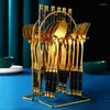 Ensembles de vaisselle -24pcs Gold Ensemble de table en acier inoxydable avec rangement de couteaux à couteau à fourche de luxe Cutlery