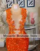 Party Dresses Orange Luxury Lace Appliciques Sequin Prom 2024 för Black Girl Crystal Mermaid Evening Dress Formella klänningar