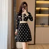 Casual Dresses Black Vintage Plaid Kntted Mini Sweater Dress Women Spring Autumn Long Sleeve High midja Knappar Kort elegant kontor