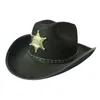 Berets Star Badge Decors Sunproof Cowboy Hat Camping Party Justering rep tonåringar topp med stor randen