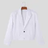 Męskie garnitury Inderun 2024 Mężczyźni Blezer Solidny kolor Lapel Long Rękaw One Button Korean Male Casual Streetwear Fashion Płaszcze S-5xl