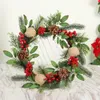 Decorative Flowers Christmas Wreath Red Pine Cone Linen For Xmas Tree Home Indoor Farmhouse Front Door Hanging Ornament