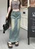 Skirts Slergiri Vintage Back Split Washed Denim Skirt Women Y2k Streetwear High Waisted Straight Ladies Bodycon Jean Maxi Long