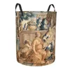 Tvättväskor Aubusson Tapestry 18: e födelsen av Jungfru Mary Basket Large Clothing Bin Vintage French Floral Baby Hamper