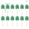 Party Supplies 10/12pcs Green Leaf Cake Toppers Palm Leaves Cupcake For Jungle Theme Birthday Decor Wild One Safari