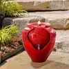 Trädgårdsdekorationer 16.93 "Glazed Pot Outdoor Floor Fountain med LED -lampor - Röd