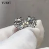 Stud Earrings YUZBT Women 925 Silver Total 2 Ct Brilliant Cut Gemstone Snowflake Diamond Test Past D Color Moissanite