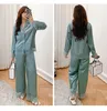 Home Clothing Satin Seiden Pyjamas Sexy Spitzen Patchwork Nachtwäsche 2pcs Solid Color Loungewear Set für Frauen Schlafanzug Langarm Kleidung