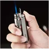 Visible Without Gas Window Straight Flush Cigar Lighter Jet Butane Metal Turbo Lighter Portable Airbrush 1300C Windshield Gadget Men