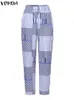 Plus maat 5xl vonda dames pants sets lange mouwen tops casual matching sets mode elastische taille broek streep geprint 2 stks 240323