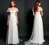 Sheer Lace Bolero Cap Sleeves Wedding Dresses 2015 för gravida kvinnor Empire Midja Vneck Illusion Back Elegant Beach Bridal Gowns4894249