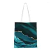 Shopping Bags Teal And Gold Agate Texture Grocery Tote Bag Women Marble Geometric Canvas Shopper Shoulder Large Capacity Handbag