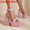 Sandalen 2024 Fashion Crystal Women Platform Hoof Hoog Hak Buckle Party Dames schoenen Zwart roze Paarse plus maat 42 43