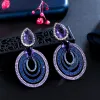 Boucles d'oreilles cwwzircons multi-couches grosses boucles d'oreilles de luxe Blee Bleu Round CZ Zirconia Long Drop pour femmes