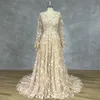 Robes de fête Dideyttawl Real Pos Champagne 3D Fleurs V-Neck Tulle Sans manches Prom Robe A Line Illusion Back Sweep Train Train Robe de soirée