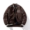 Mäns jackor mens parka jacka brev höst vinter varsity män kvinnor vintage baseball kappa tjock varm knapp huva parkor brun röd