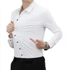 Erkek Elbise Gömlek 2024 Uzun kollu elastik iş gömlek Düz renkli demirsiz kırışıklık dirençli dikişsiz ince ve nefes alabilen
