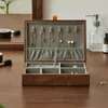 Woman Jewelry Box Organizer Earrings Keychain Bracelet Rings Necklace Beads Storage High Quality Walnut Wood Big 240327