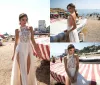 ドレス2018 Berta Boho Wedding Dresses Line Side Split Halter Backless Embroidery Tulle Beach Wedding Gowns Illusion Sexy PlusサイズBRI