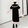 Robes de fête Yzjnh 2024 Été Long Robe Édition coréenne Femme Loose Solide Polon Soule Coute courte Black Large Taille