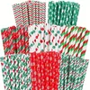 Tass jetables Paies 25-100pcs Christmas Kraft Paper Paille colorée Imprimé coloré Boire de Noël Decor Fournions Année Home