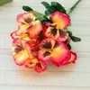 Decorative Flowers 3 Pieces Artificial Flower With Green Leaf Fake Pansy Plant DIY Bouquet Indoor Outdoor For Home Ornaments Roe Red