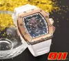 2022 A21J Automatic Mens Watch Rose Gold Skeleton Dial Big Date White Rubber Strap 7 Styles Sports Watches Wristwatches Puretime016239582