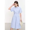 Sukienki imprezowe amii Minimalizm Sukienka damska z paskiem luźne paski 2024 Summer Cotton Office Lady Polo Neck Kobiet vestidos 12352047