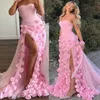 2024 ASO EBI Florals Pink A-Line Dress Tiulle High Split Evening Formalne przyjęcie Drugi przyjęcie 50. urodziny suknie zaręczynowe sukienki szata de soiree ZJ3168