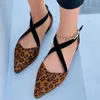 Casual schoenen vrouwen plat 2024 mode puntige teen kruisgebonden lovertjes plus size vrouwelijke loafers buckle lady flats