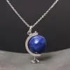 Kettingen 925 Sterling Silver Globe hanger ketting chokers kettingen voor vrouwen natuurlijke lapis lazuli stenen fijne sieraden