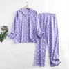 Home Clothing Loungewear Cotton Flannel Trouser Pajamas For Women Wear Printed Loose Sleepwear Long Sleeve Top Pijama Pants Pyjama Sets