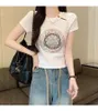 Nuovo Disco di stile cinese Fibbia di ricamo per industria pesante T-shirt a manica corta femminile 2024 Summer Nuovo top corto sottile