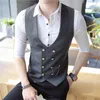 Mens Double Breasted Vest Spring Slim Sleeveless Formal Suit Vest Gray Black Fashion Mens Business Dräkt Vest 240320
