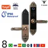 LOCK High End Style Europeu Tuya Wi -Fi Eletrônico Smart Door Lock / Biométrica Impressão / Primeira Card Smart Chave Desbloquear USB Charge