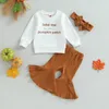 Kläduppsättningar födda babyflickor julkläder 3st Xmas Santa Letter Print T-shirt Plaid Fleid Pants set med pannband