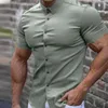 Chemises décontractées pour hommes chemises de tenue de commerce social pour hommes couleurs solides couleurs solides à manches courtes bouton de revers vers le haut
