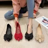 Casual Shoes Large Size Women's Spring 2024 Pointed Shallow Mouth Flat Black Bow Ballet 33-46