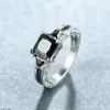 Wedding Rings 2024 Delicate Silver Color Trendy Ring For Women Elegant Princess Cut Inlaid Black Zircon Stones Engagement Jewelry