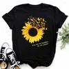 Women's T Shirts Maycaur T-shirt Casual Kawaii Sunflower Butterfly Pattern Print Tshirt Comfortable Clothing Black Top