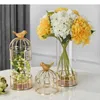 Vasi di vetro Vaso Golden Birdcage Candlestick Metal Rack Accoppiamento Accessori uccelli moderni decorazioni per la casa artigianato