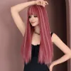 Wigs NAMM Long Straight Pink Wigs with bangs for Women Highlights white Popular Sweet Synthetic Wig for Daily Cosplay