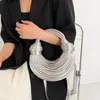 女性向けのショッピングバッグハンドバッグ2024ゴールドラグジュアリーデザイナーブランド手織り麺ロープ結び付けられたプルホーボーシルバーイブニングクラッチシック