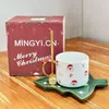 Tassen süßer Weihnachtsmann Kaffeetasse Weihnachtsbaumetucer Set Kawaii Becher Lebkuchen Mann Schneemann Keramik Geschenk