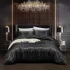 Luxe satijnen beddengoed set dekbedovertrek met kussensloop Europese stijl dubbele king size comfortabele beddeksels bed linnen geen blad 240418