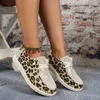 Casual Shoes for Women 2024 Högkvalitativ Leopardtryck Kvinnor Flats Fashion Round Flat Lace Up Zapatos