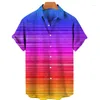Camisas casuais masculinas 2024 Camisa de manga curta de tamanho grande gradiente de impressão 3D Hawaiian Fancy Lapela Single Basted Beach Top