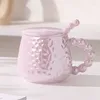 Tasses colorées de glaçure perle tasse en céramique avec cuillère de couvercle 430 ml petit déjeuner tasse de lait de petit déjeuner